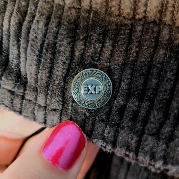 Vtg 90s Express Wide Wale Brown Corduroy Painter Bib Overalls Sz Medium Wide Leg - Picture 10 of 11